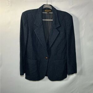 John Meyer 100%Camel Hair Blazer Women’s 4 Blue Houndstooth Made in USA Vintage
